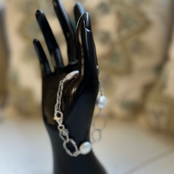 Or Paz Sterling Silver Cultured Pearl Coin Station Bracelet - Picture 6 of 10